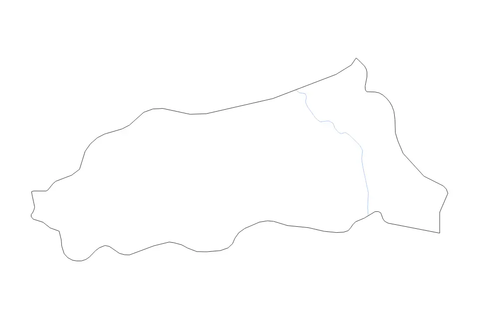 Outline map of Jijel, Algeria with subdivision borders and rivers.