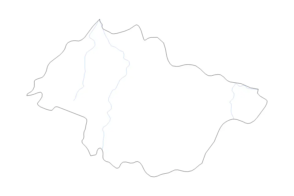 Outline map of Mascara, Algeria with subdivision borders and rivers.