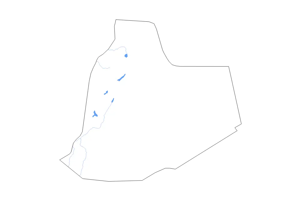 Mapa de Ouargla, Algeria de tipo contorno, lagos y ríos para África, con contorno, lagos y ríos con elementos de agua como Sebkhet Safioune y Oued M’ya.