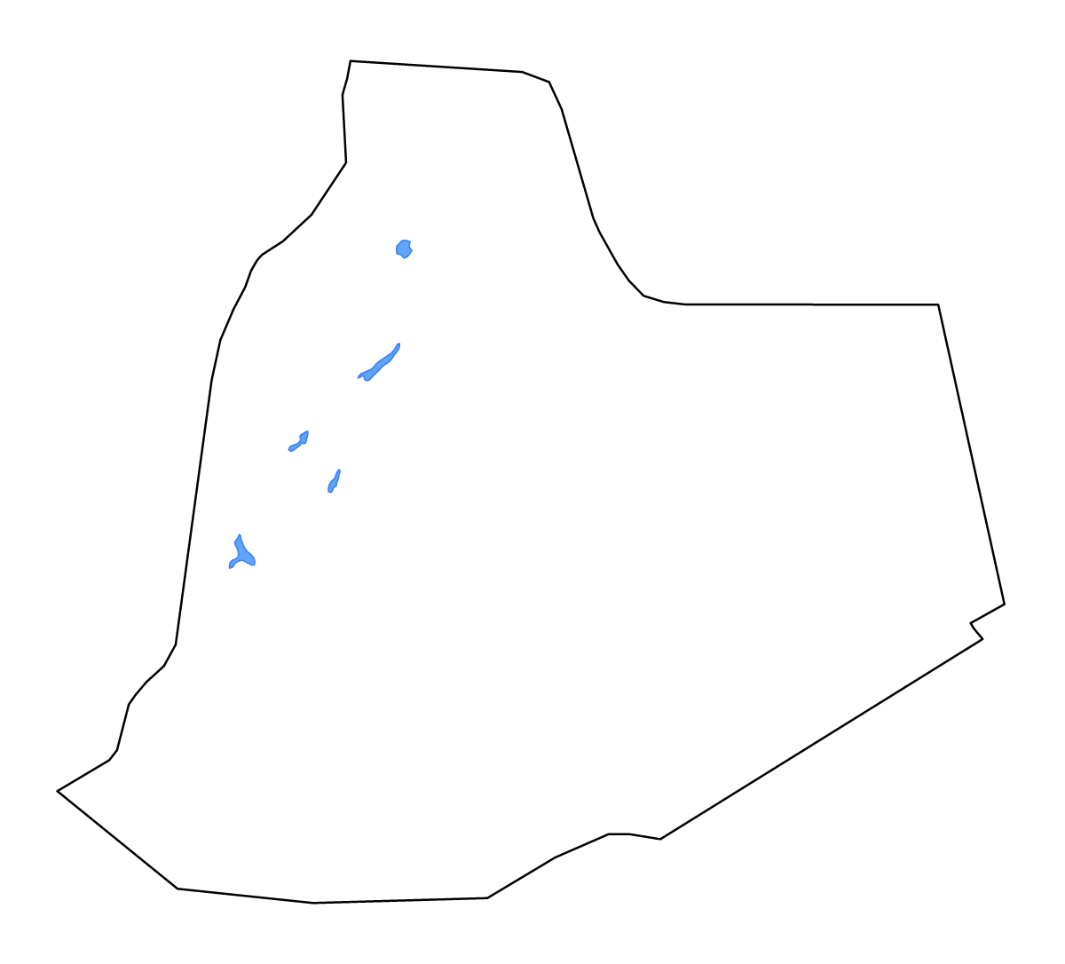 Mapa de contorno de Ouargla, Algeria con lagos y ríos.