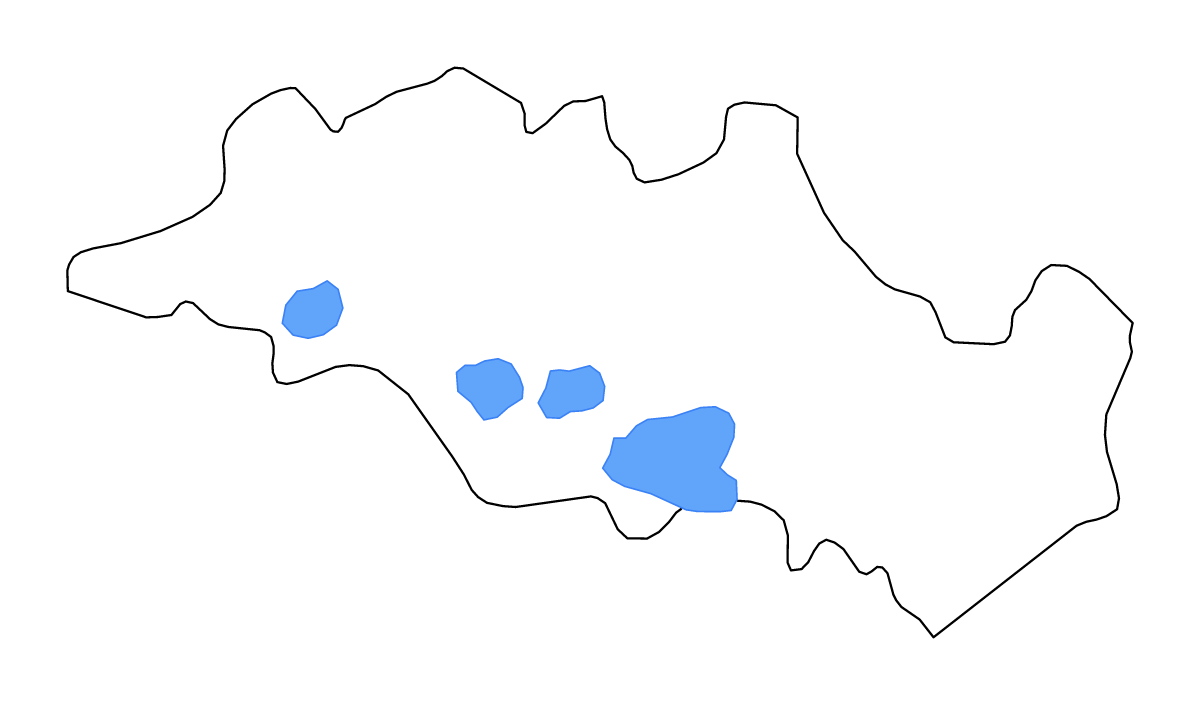 Mapa de contorno de Oum El Bouaghi, Algeria con lagos y ríos.