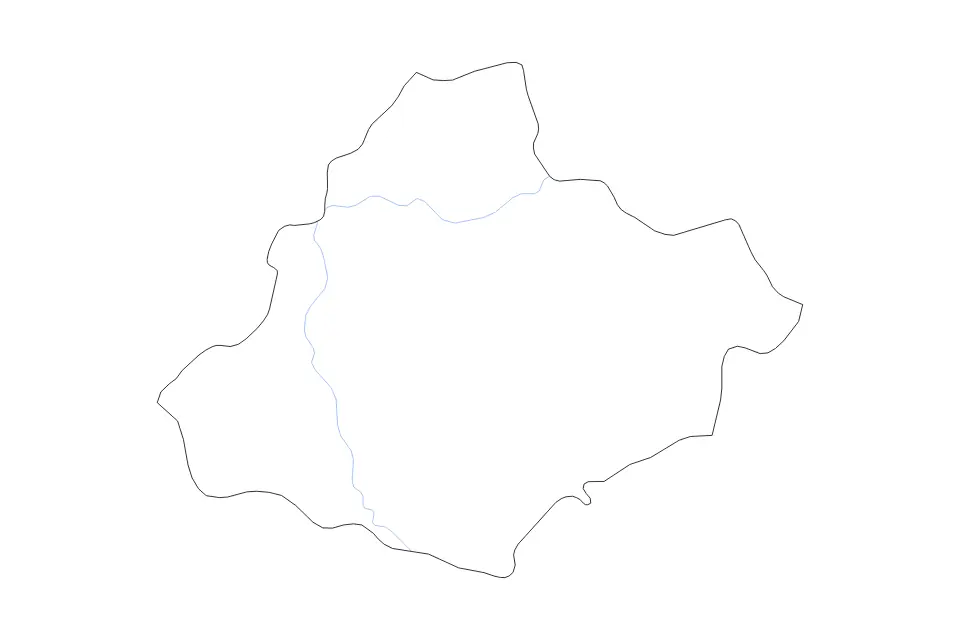 Outline map of Relizane, Algeria with subdivision borders and rivers.