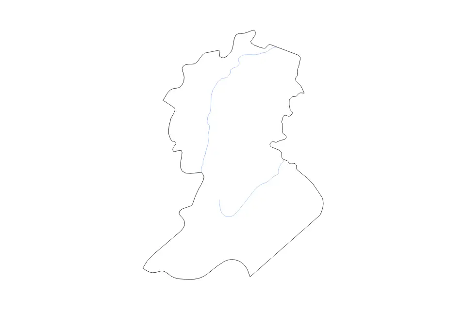 Outline map of Sidi Bel Abbès, Algeria with subdivision borders and rivers.