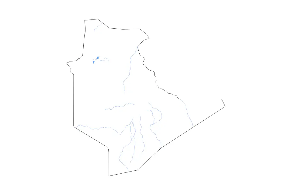 Outline map of Tamanghasset, Algeria with subdivision borders and rivers.