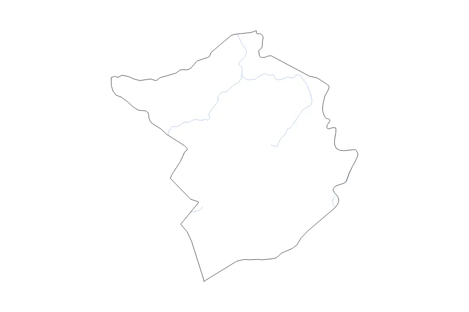 Outline map of Tlemcen, Algeria with subdivision borders and rivers.