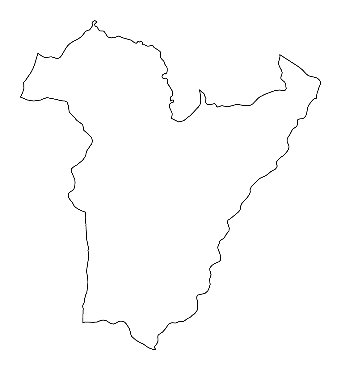 Mapa de contorno de Bié, Angola con ríos.