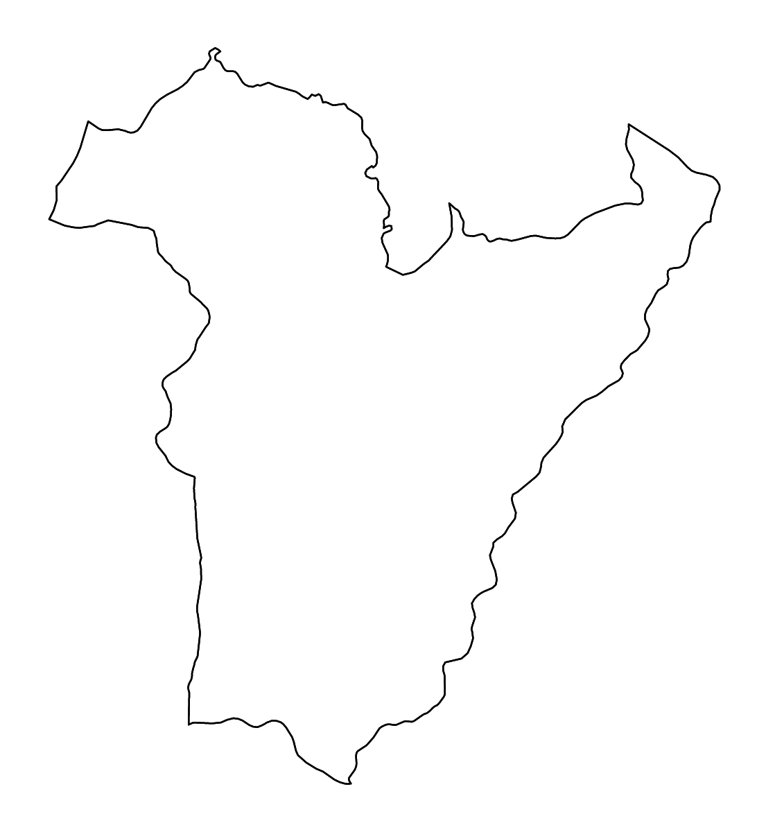 Mapa de contorno de Bié, Angola con ríos.