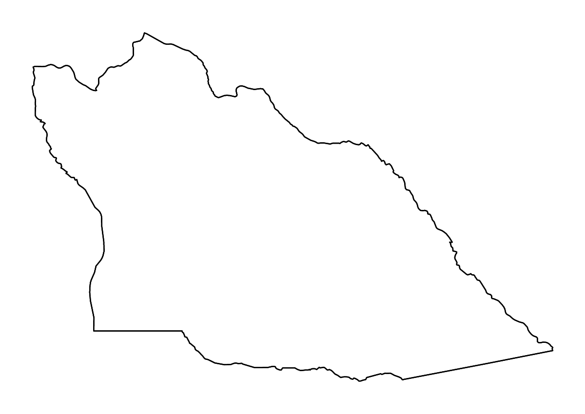 Mapa de contorno de Cuando Cubango, Angola con ríos.