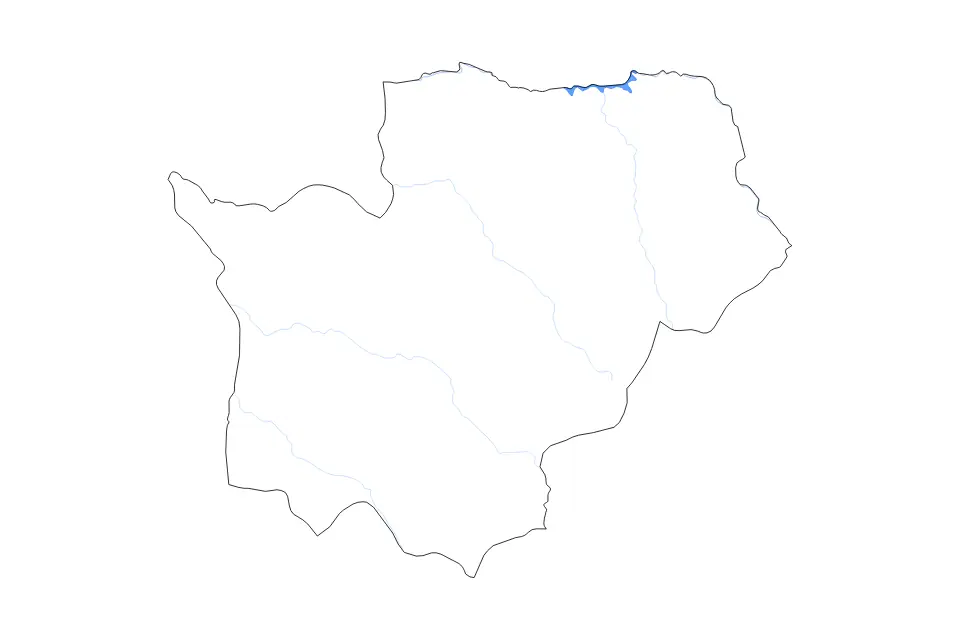Outline map of Cuanza Sul, Angola with subdivision borders and major lakes and rivers.