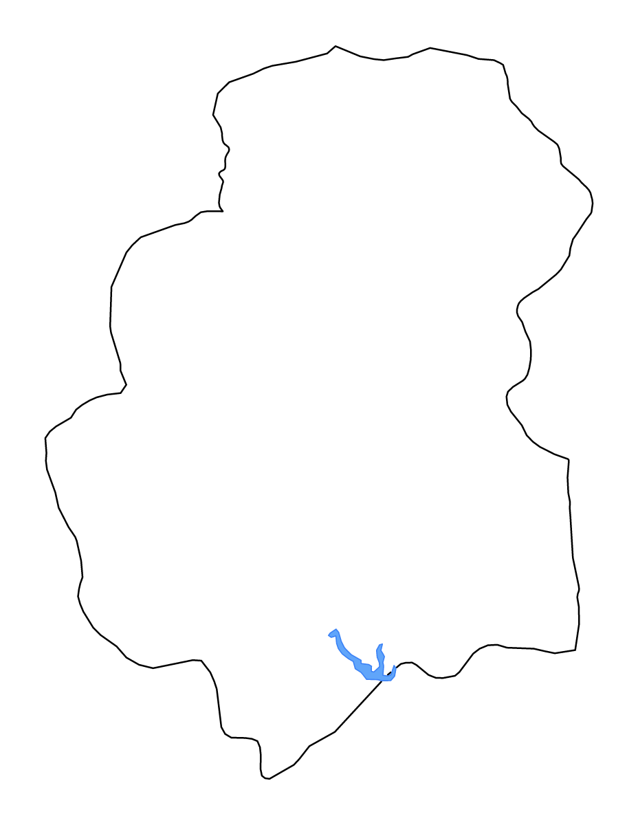 Mapa de contorno de Huambo, Angola con lagos y ríos.