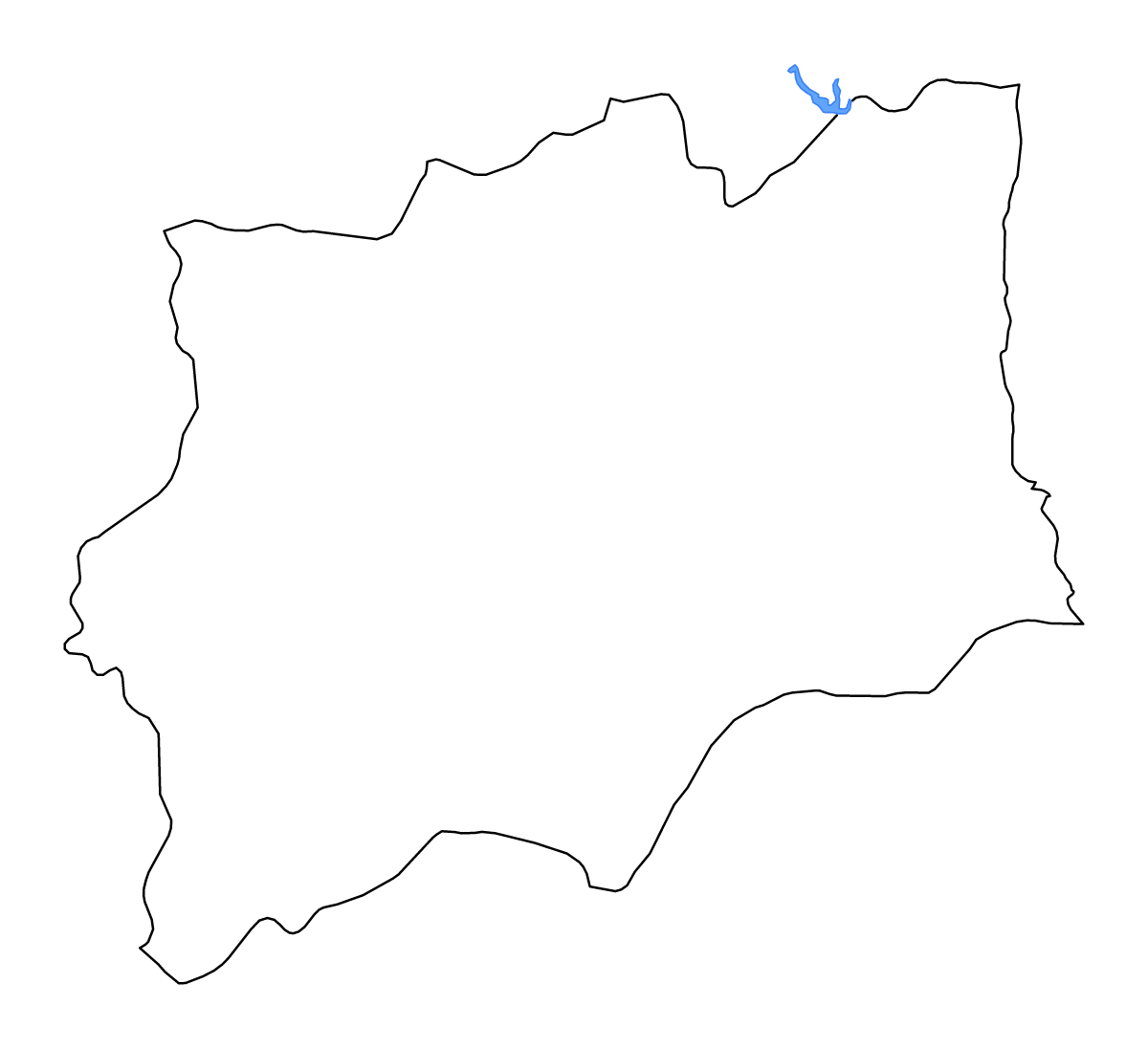 Mapa de contorno de Huíla, Angola con lagos y ríos.