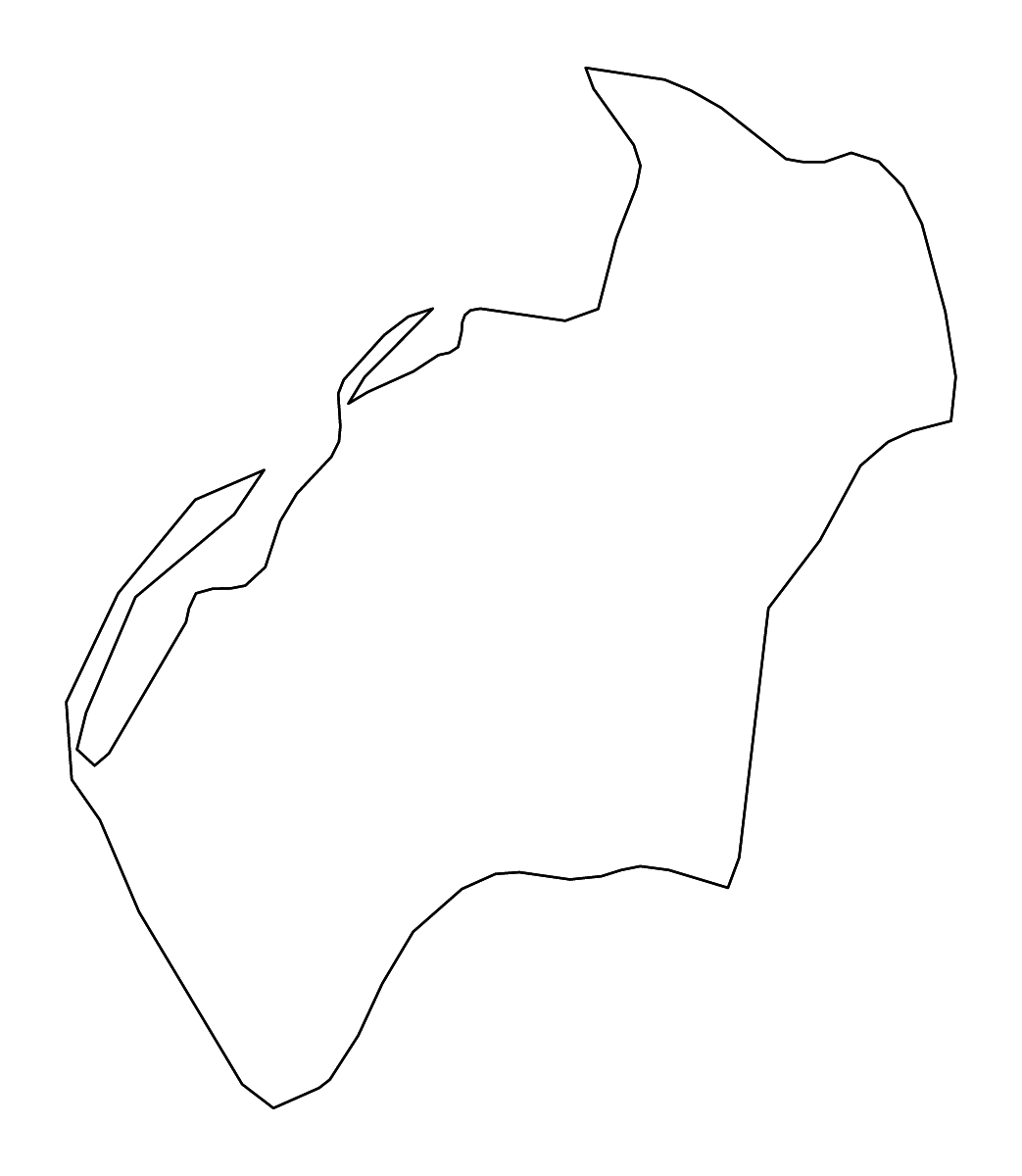 Mapa de contorno de Luanda, Angola con ríos.