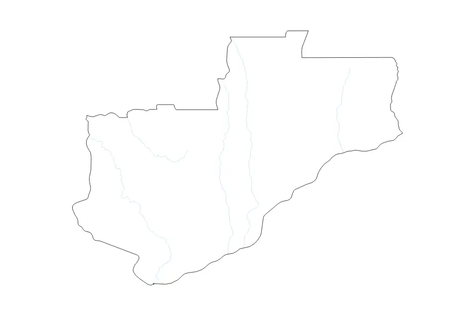 Outline map of Lunda Norte, Angola with subdivision borders and rivers.