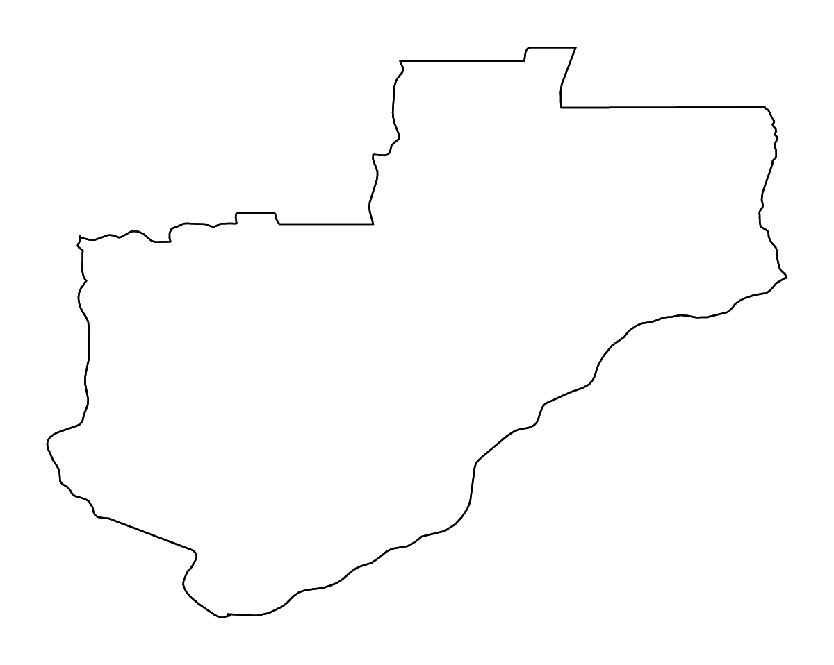Mapa de contorno de Lunda Norte, Angola con ríos.
