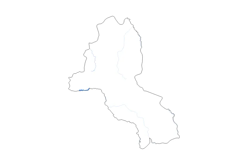 Outline map of Malanje, Angola with subdivision borders and major lakes and rivers.