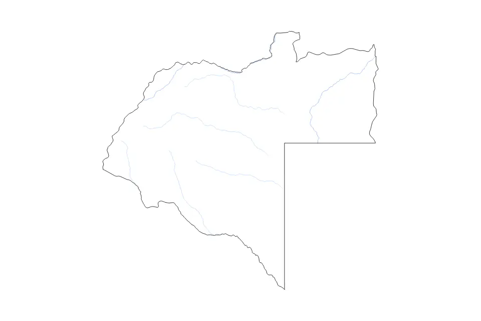 Carte de Moxico, Angola de type contour et rivières pour Afrique, montrant contour et rivières avec des limites nettes.