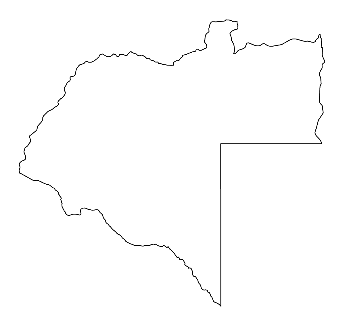 Carte de contour de Moxico, Angola avec rivières.