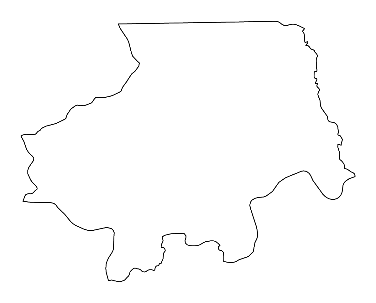 Mapa de contorno de Uíge, Angola con ríos.