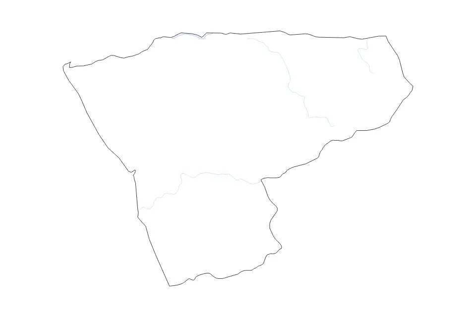 Outline map of Zaire, Angola with subdivision borders and rivers.