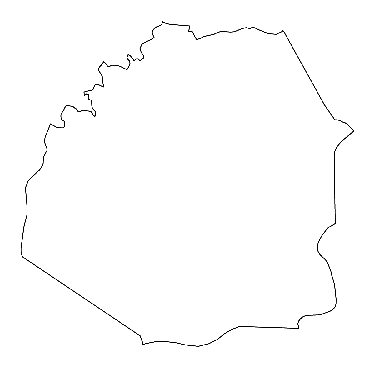 Mapa de contorno de Atakora, Benin con ríos.
