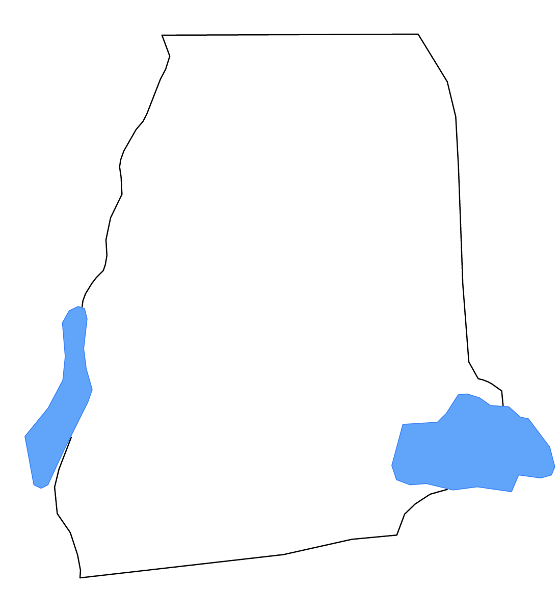 Mapa de contorno de Atlantique, Benin con lagos y ríos.