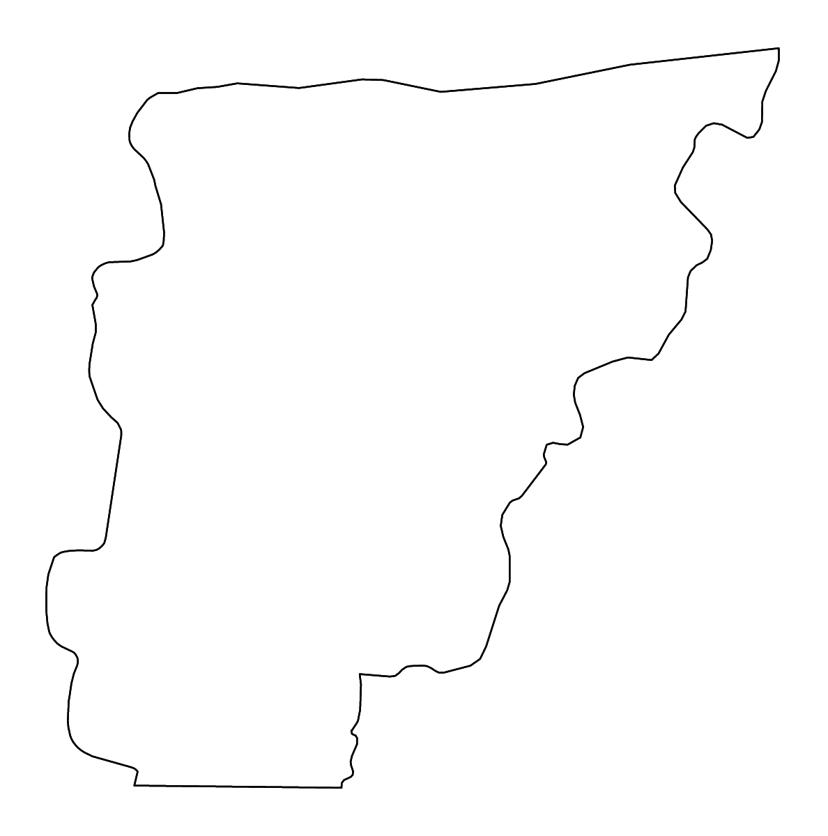 Outline map of Borgou Department, Benin with rivers.