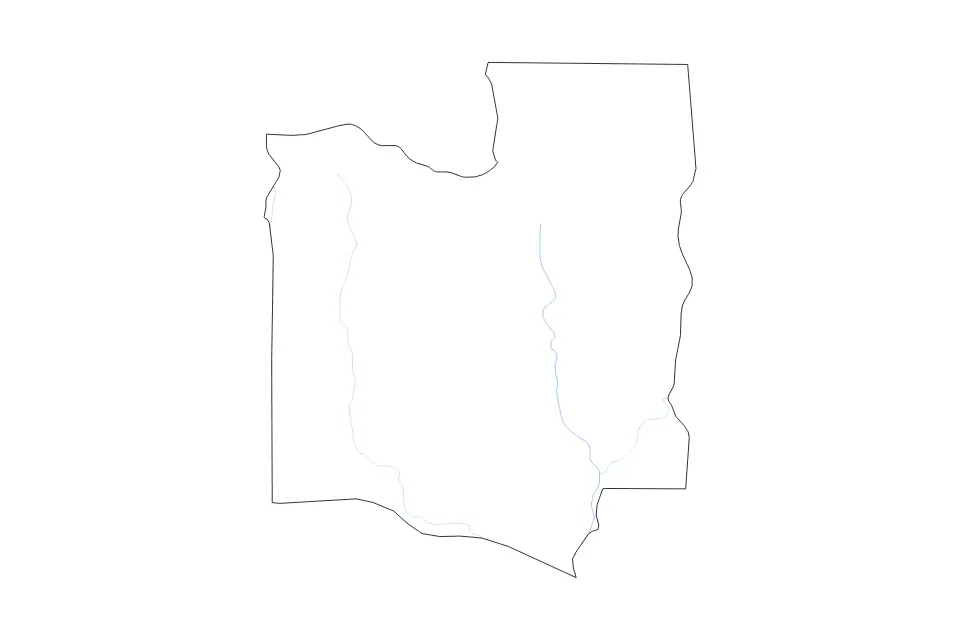 Mapa de Collines, Benin de tipo contorno y ríos para África, con contorno y ríos con límites limpios.