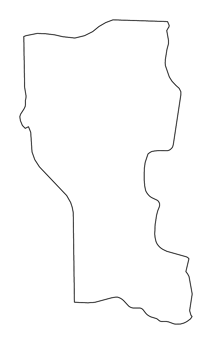 Mapa de contorno de Donga, Benin con ríos.