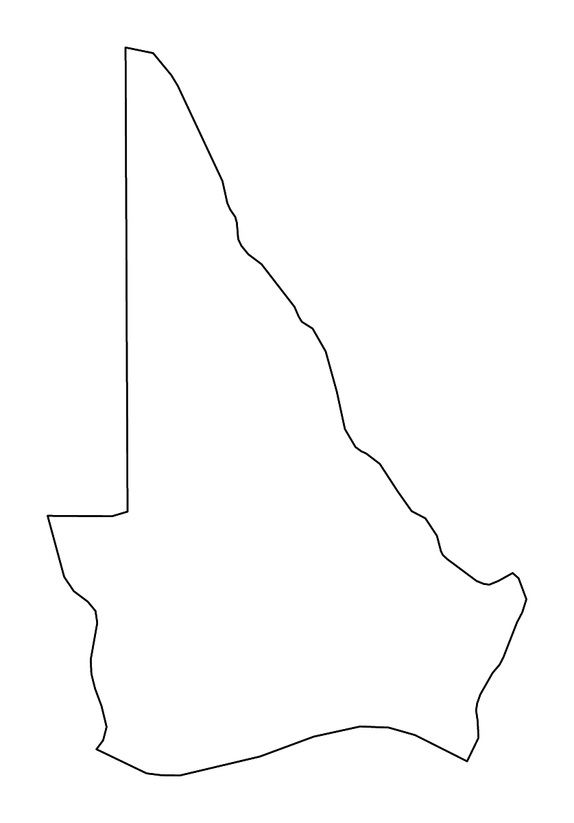 Mapa de contorno de Kouffo, Benin con ríos.