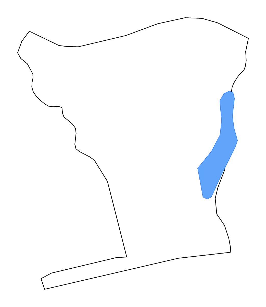 Mapa de contorno de Mono, Benin con lagos y ríos.