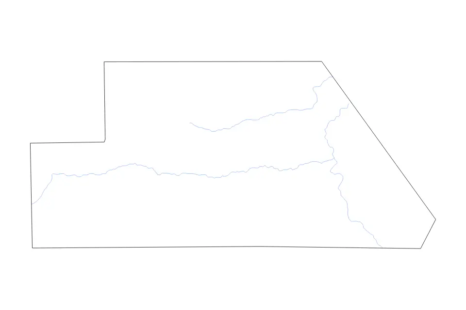 Outline map of Ghanzi District, Botswana with subdivision borders and rivers.