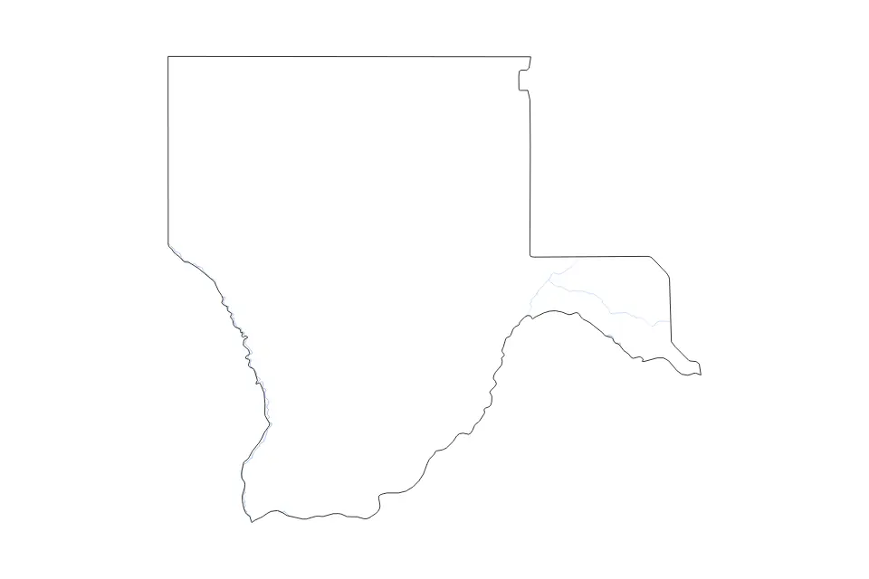 Outline map of Kgalagadi District, Botswana with subdivision borders and rivers.