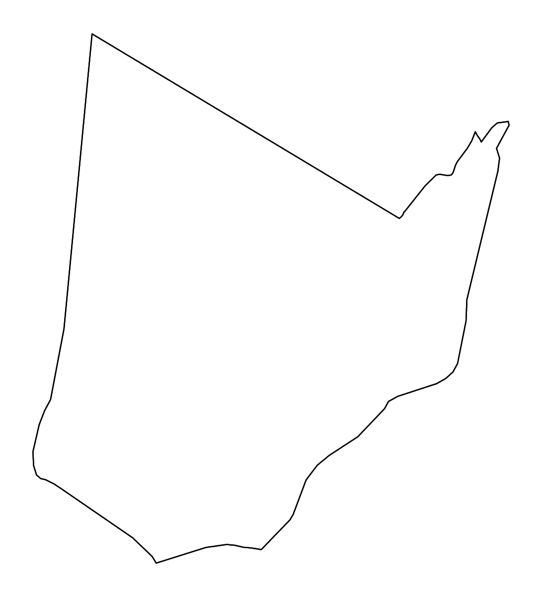 Outline map of Kgatleng District, Botswana with rivers.