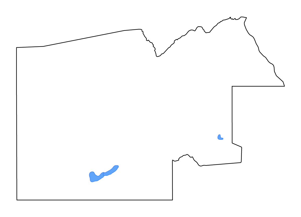 Mapa de contorno de North-West, Botswana con lagos y ríos.
