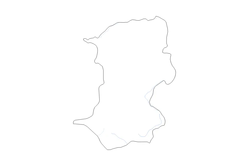 Outline map of Kénédougou, Burkina Faso with subdivision borders and rivers.