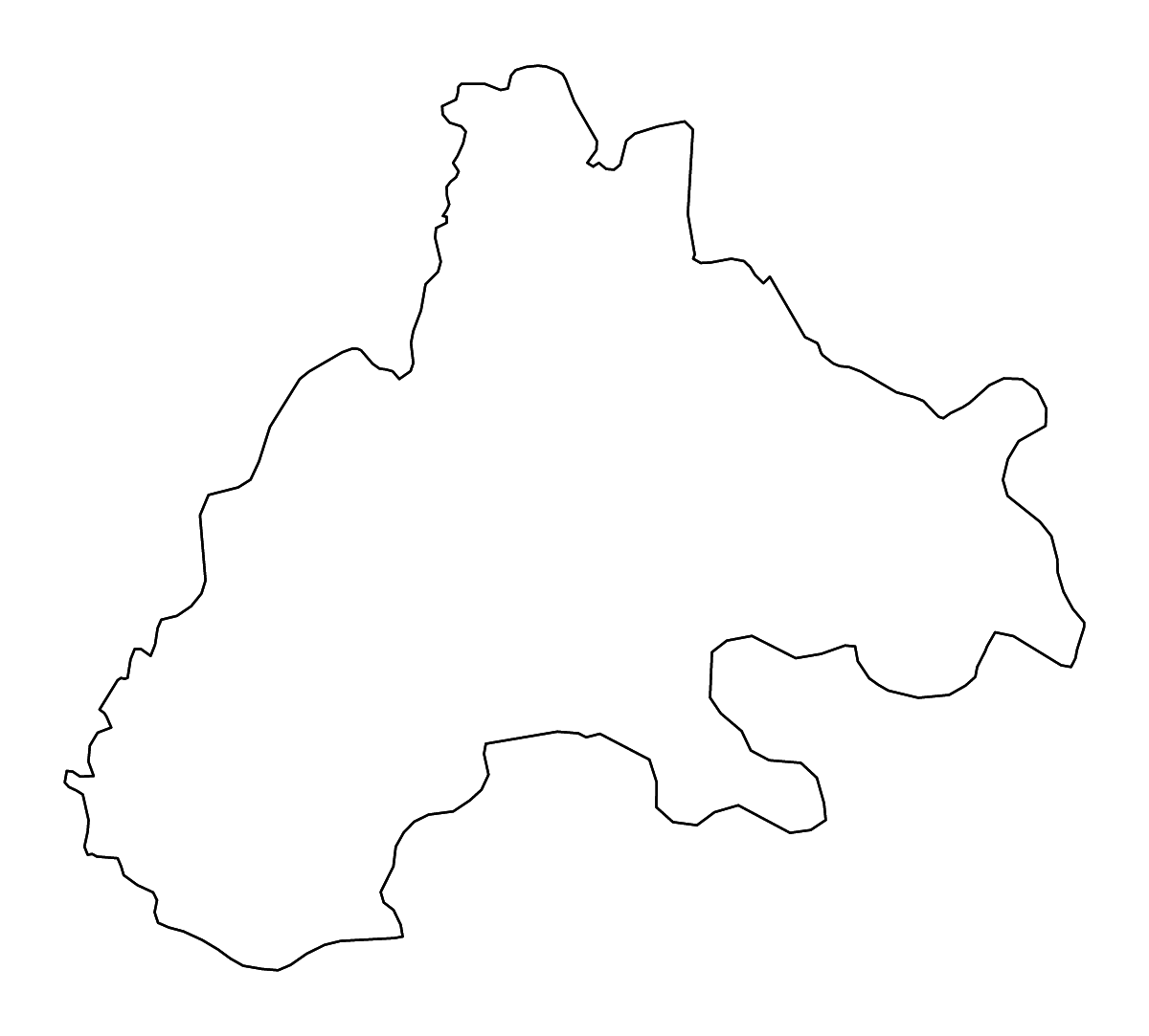 Mapa de contorno de Mouhoun, Burkina Faso con ríos.