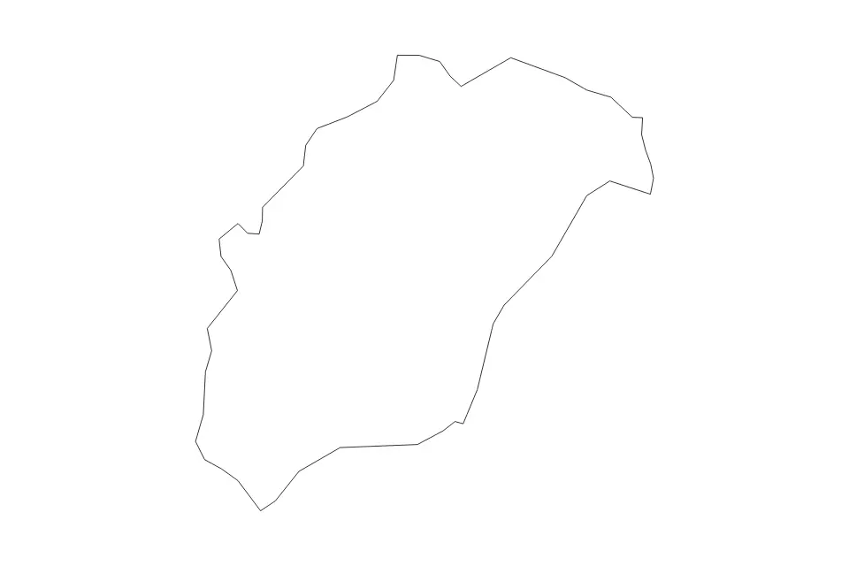 Outline map of Rutana, Burundi with subdivision borders.