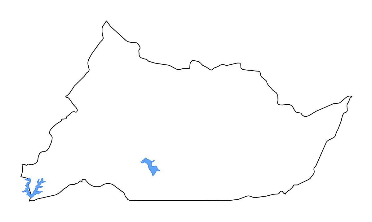 Mapa de contorno de Adamawa, Cameroon con lagos y ríos.