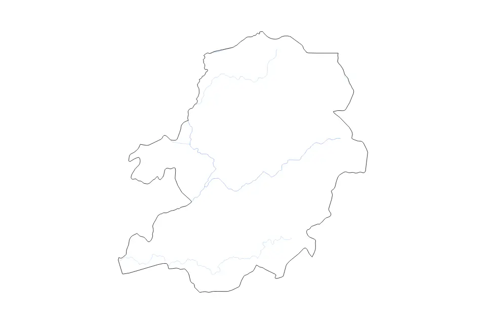 Outline map of Centre, Cameroon with subdivision borders and rivers.