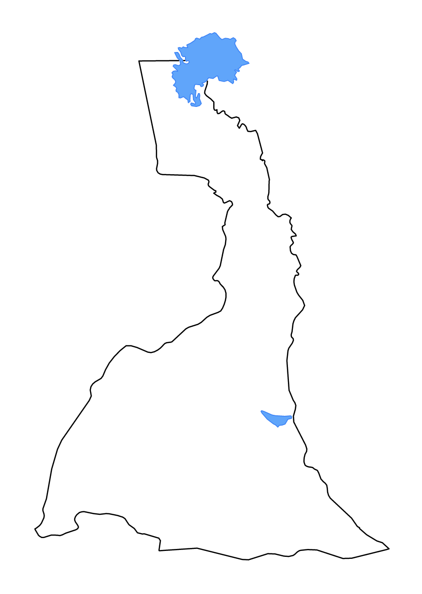 Mapa de contorno de Far North, Cameroon con lagos y ríos.