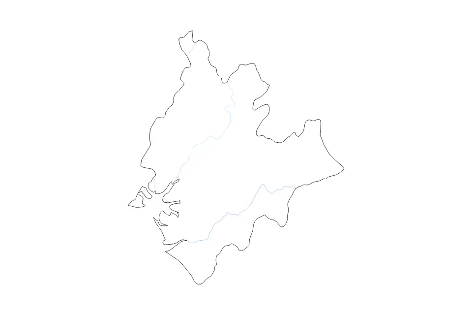 Outline map of Littoral, Cameroon with subdivision borders and rivers.