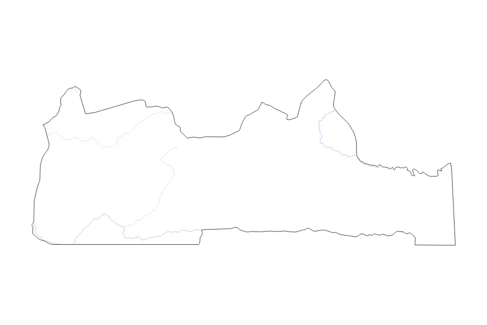 Outline map of South, Cameroon with subdivision borders and rivers.