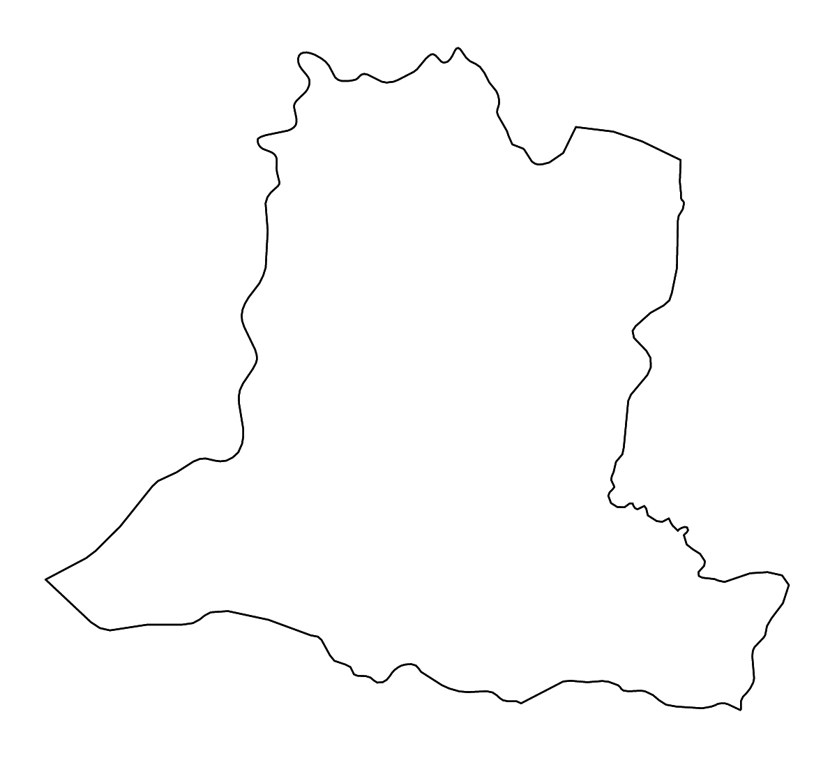 Mapa de contorno de Basse-Kotto Prefecture, Central African Republic con ríos.