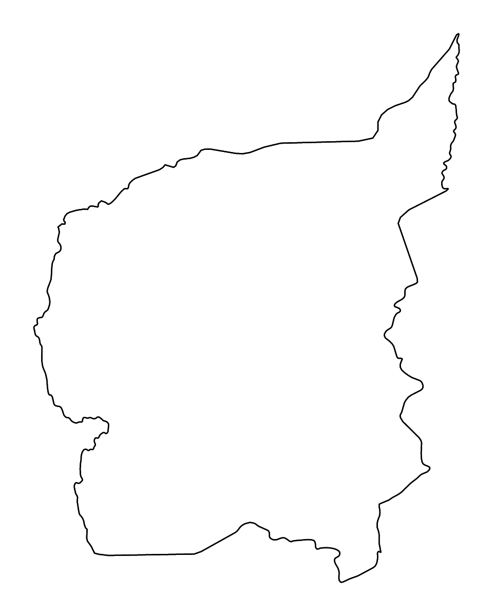 Mapa de contorno de Ouham Prefecture, Central African Republic con ríos.