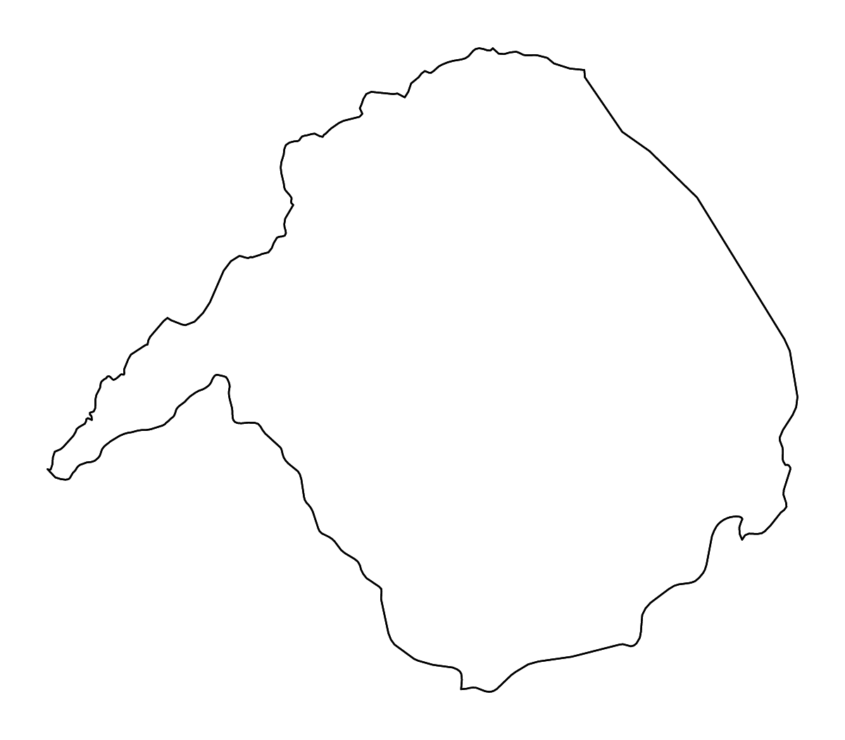 Mapa de contorno de Vakaga Prefecture, Central African Republic con ríos.
