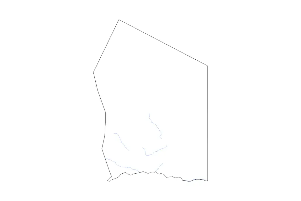 Mapa de Ennedi, Chad de tipo contorno y ríos para África, con contorno y ríos con límites limpios.