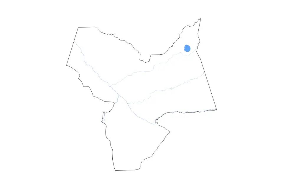 Outline map of Moyen-Chari Prefecture, Chad with subdivision borders and major lakes and rivers.