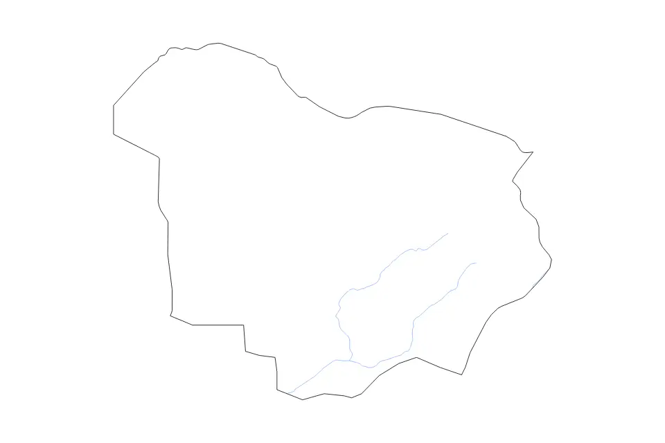 Outline map of Ouaddaï Prefecture, Chad with subdivision borders and rivers.