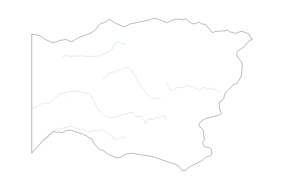 Outline map of Wadi Fira Prefecture, Chad with subdivision borders and rivers.