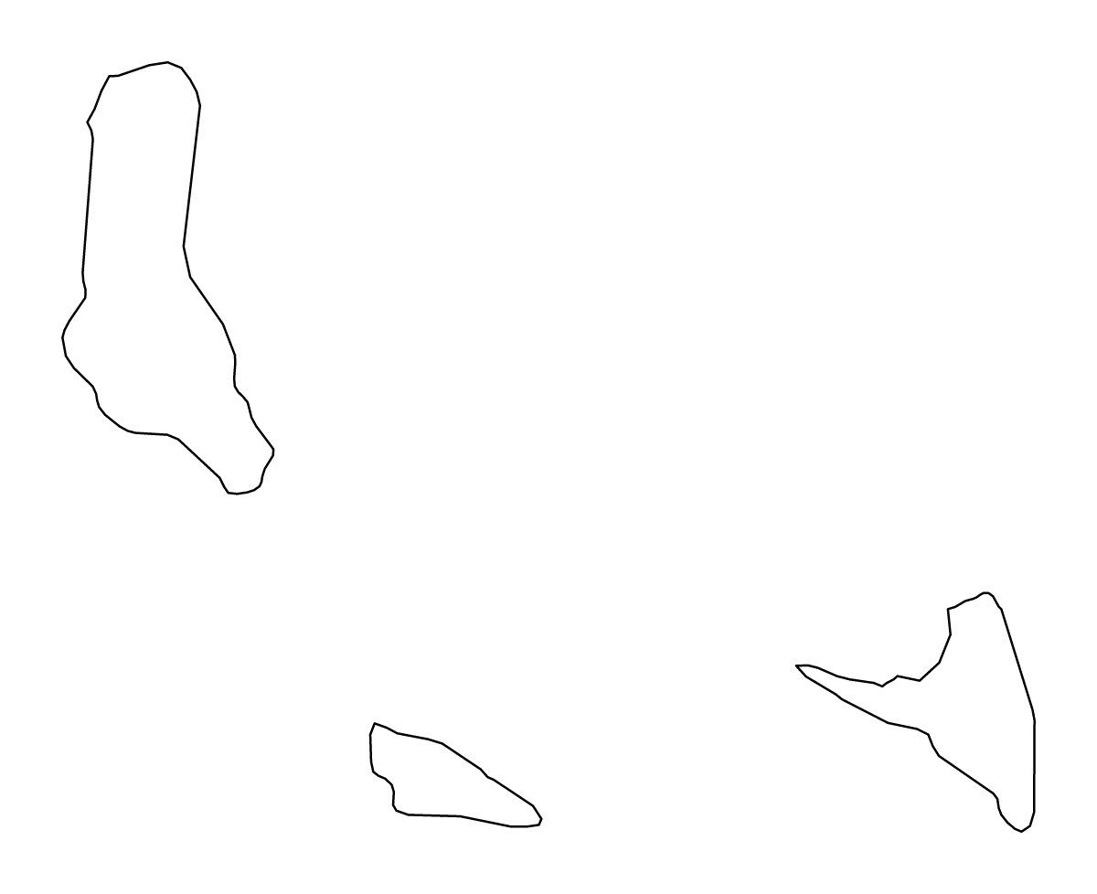 Mapa de contorno de Comoros con límites administrativos internos.